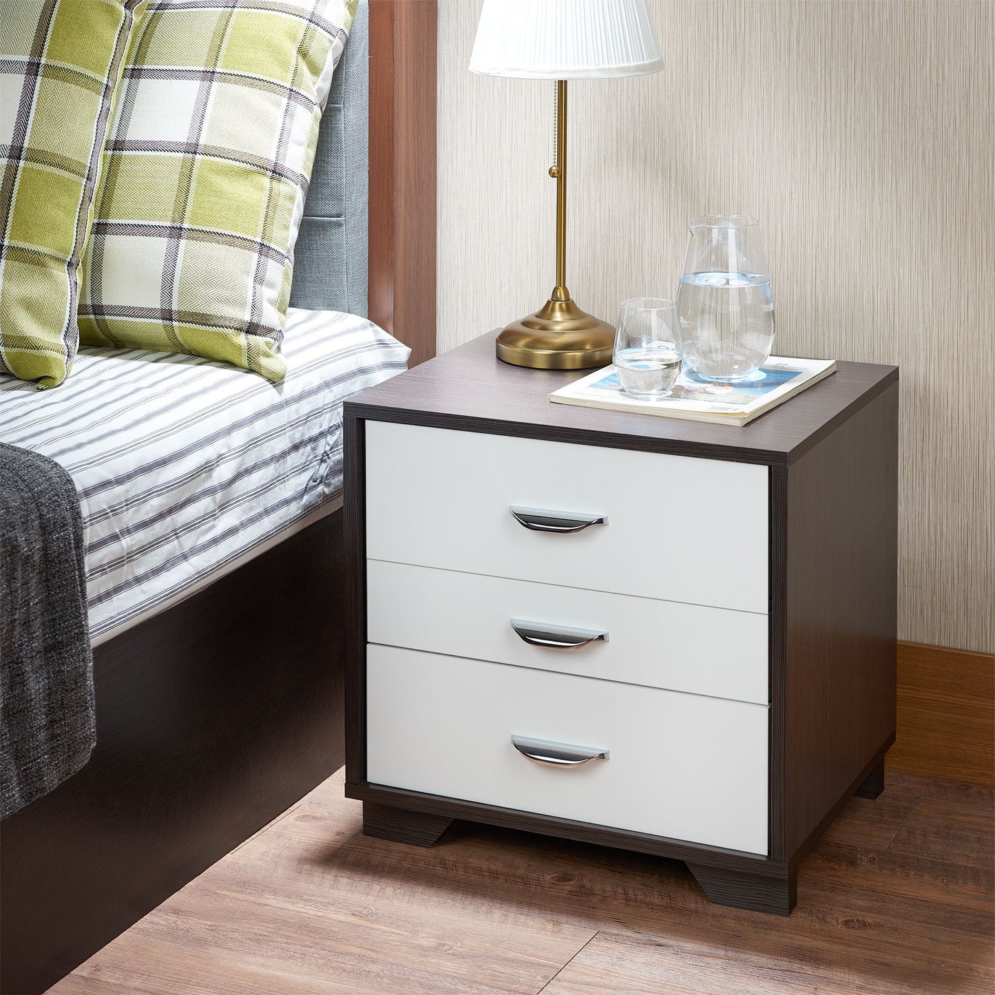 White and Black 3-drawer Rectangular Accent Table image 1