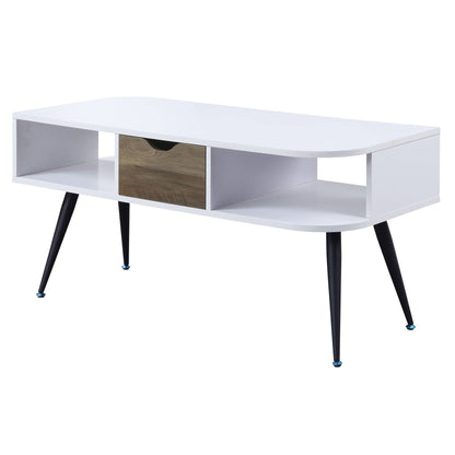 White and Black Coffee Table with 1 Drawer image 1