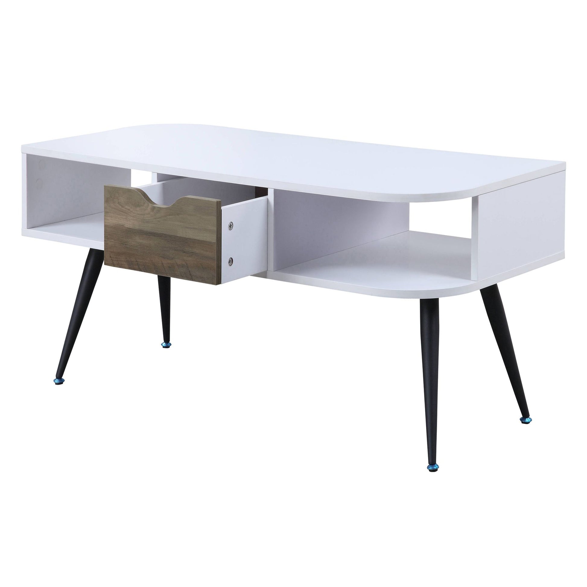 White and Black Coffee Table with 1 Drawer image 3