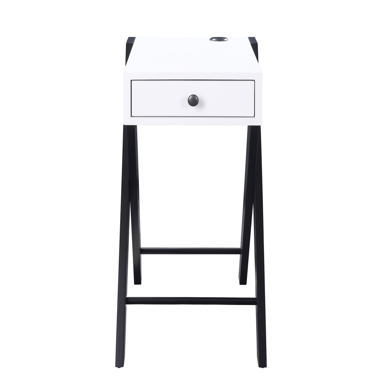 White and Black Side Table with USB Ports image 3