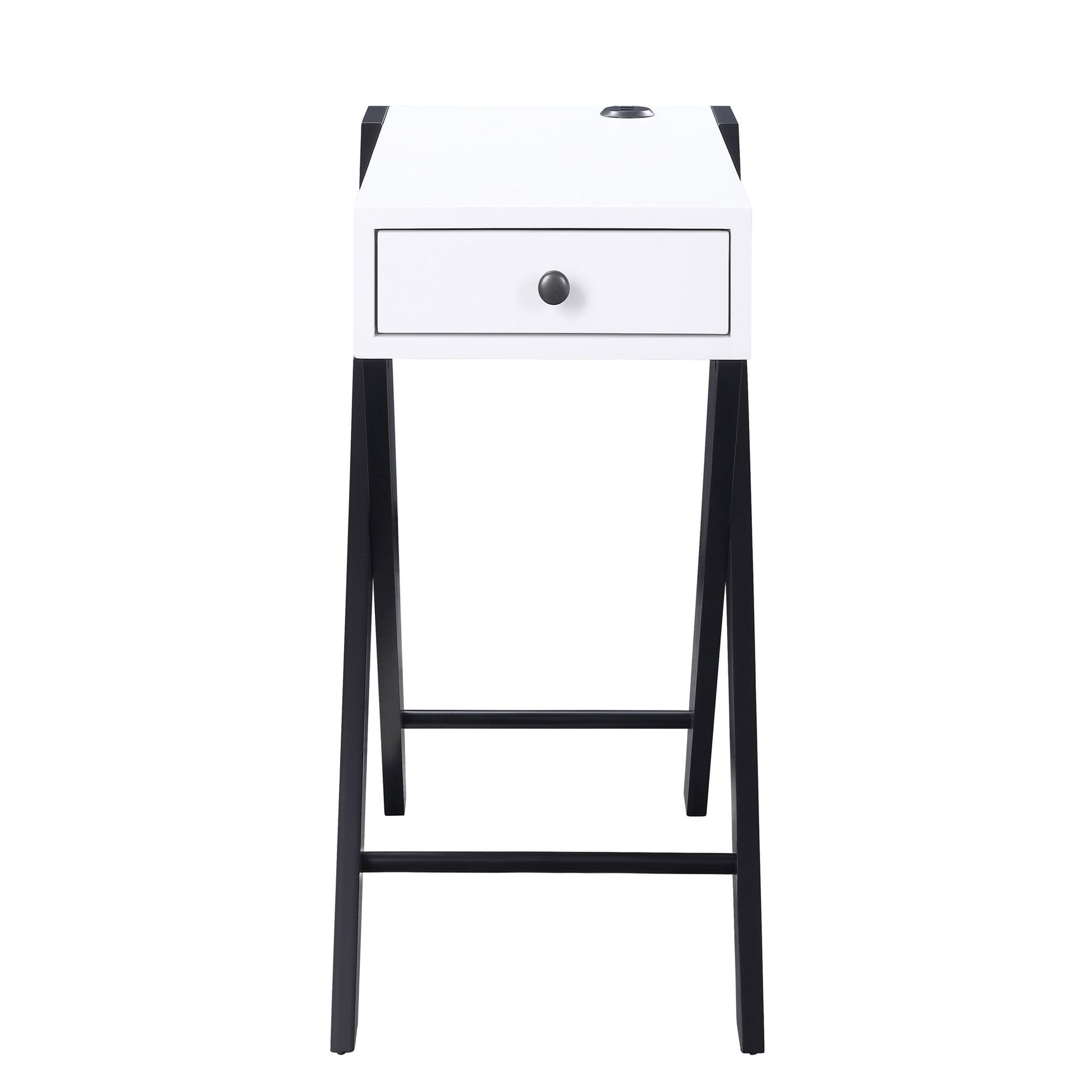 White and Black Side Table with USB Ports image 3