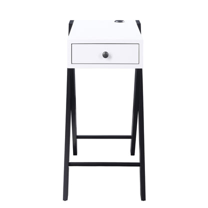 White and Black Side Table with USB Ports image 3
