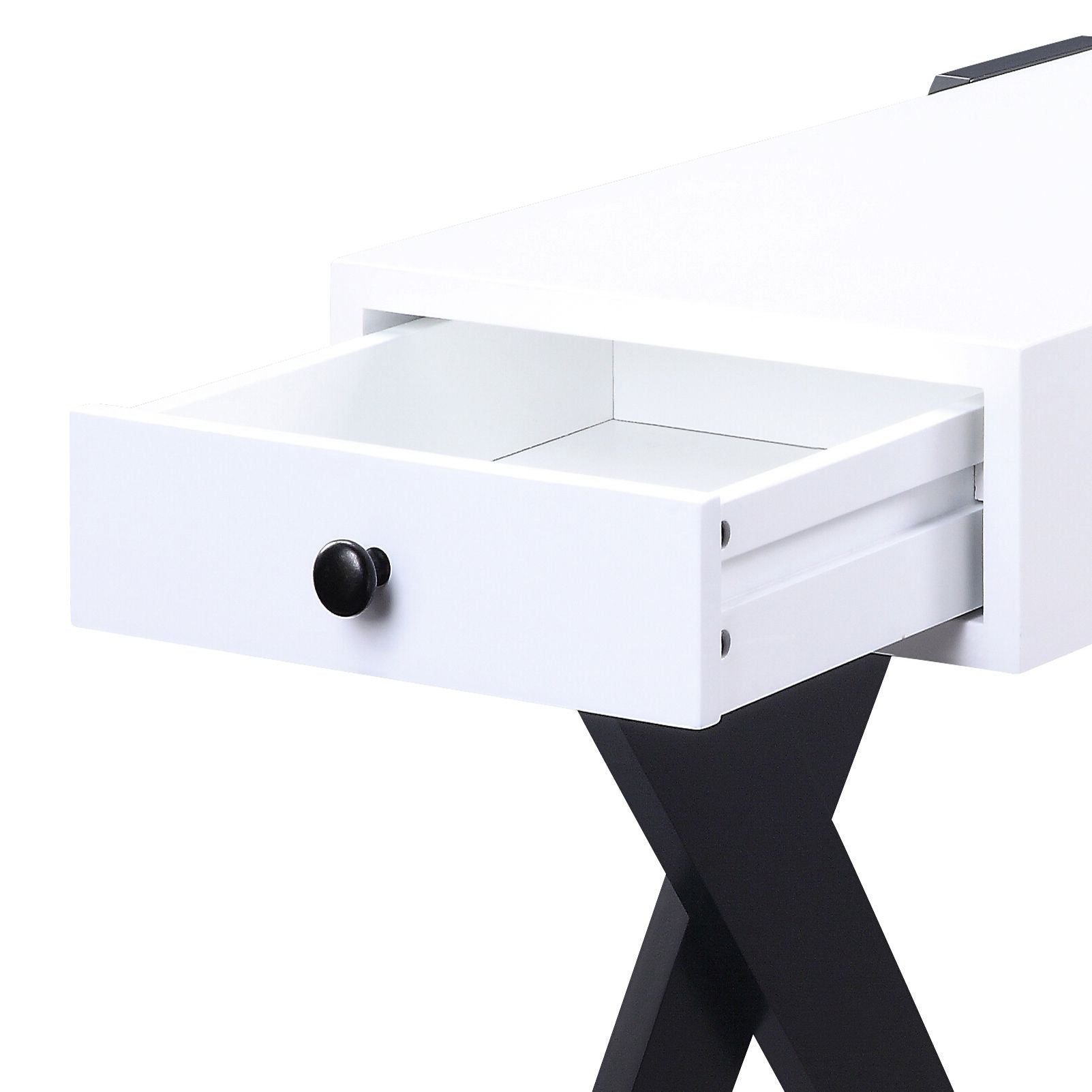 White and Black Side Table with USB Ports image 4