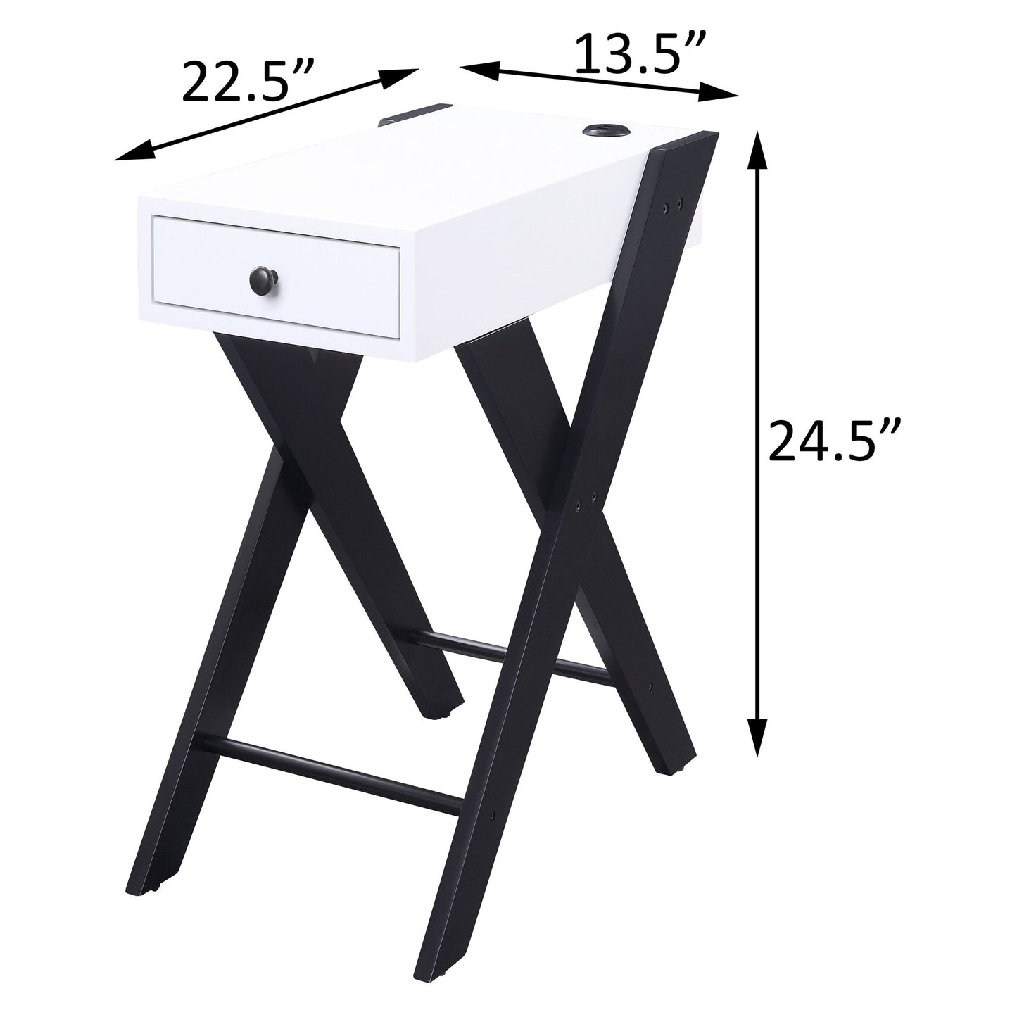 White and Black Side Table with USB Ports image 6