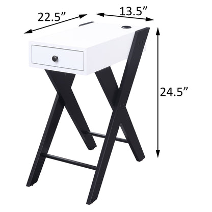 White and Black Side Table with USB Ports image 6