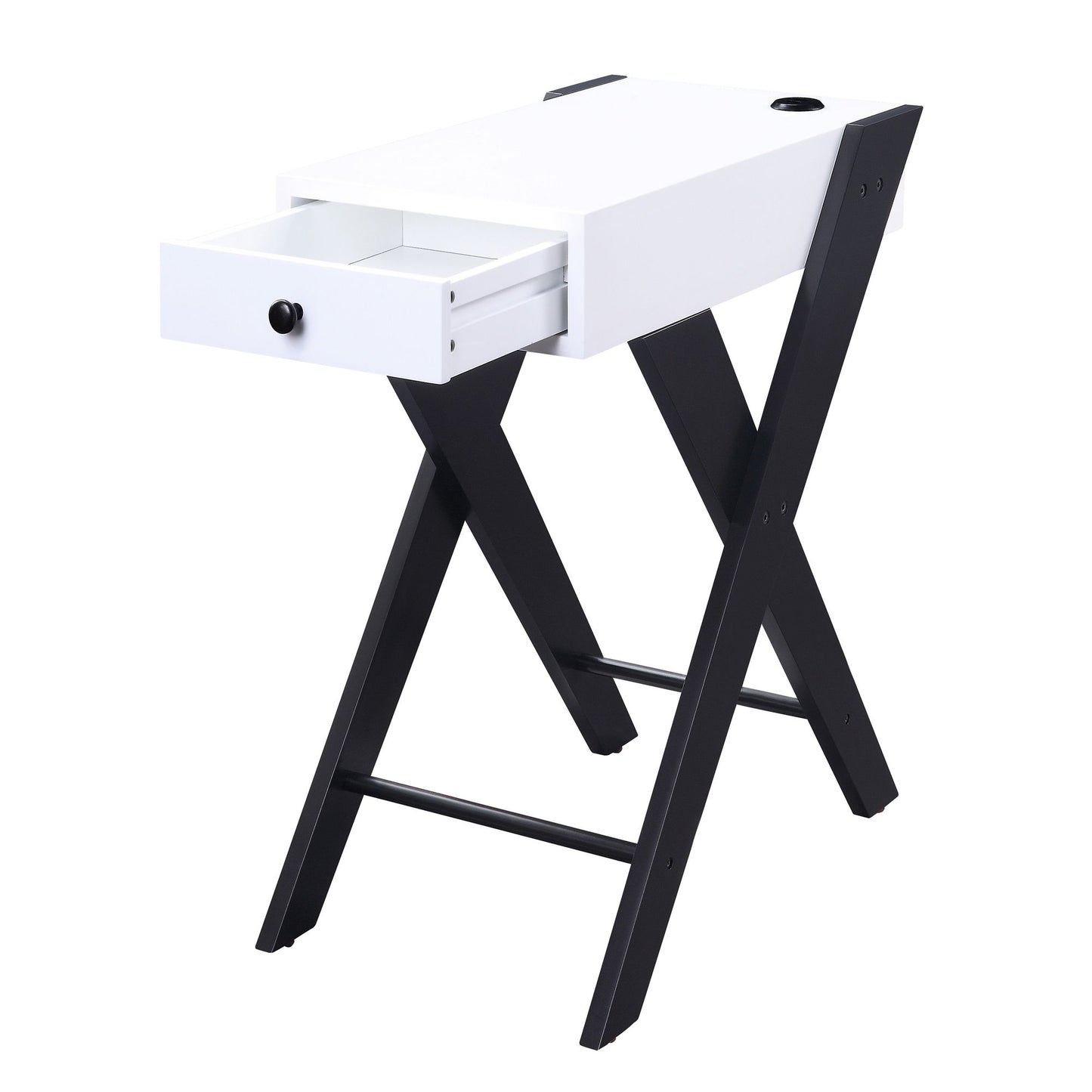 White and Black Side Table with USB Ports image 2