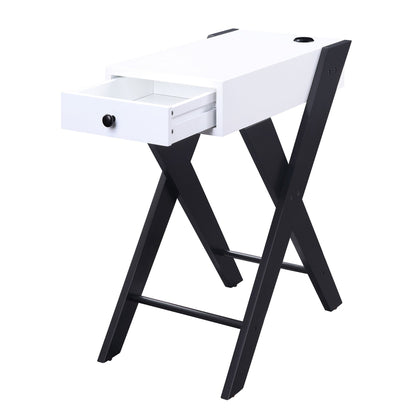 White and Black Side Table with USB Ports image 2