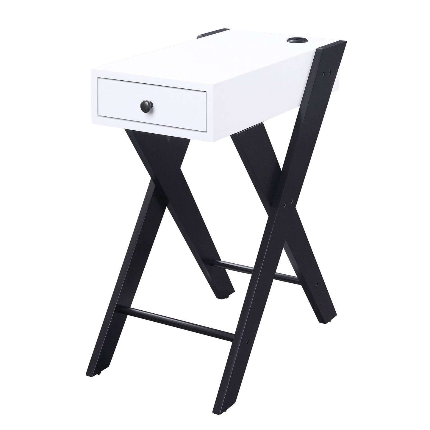 White and Black Side Table with USB Ports image 1