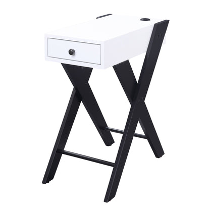 White and Black Side Table with USB Ports image 1