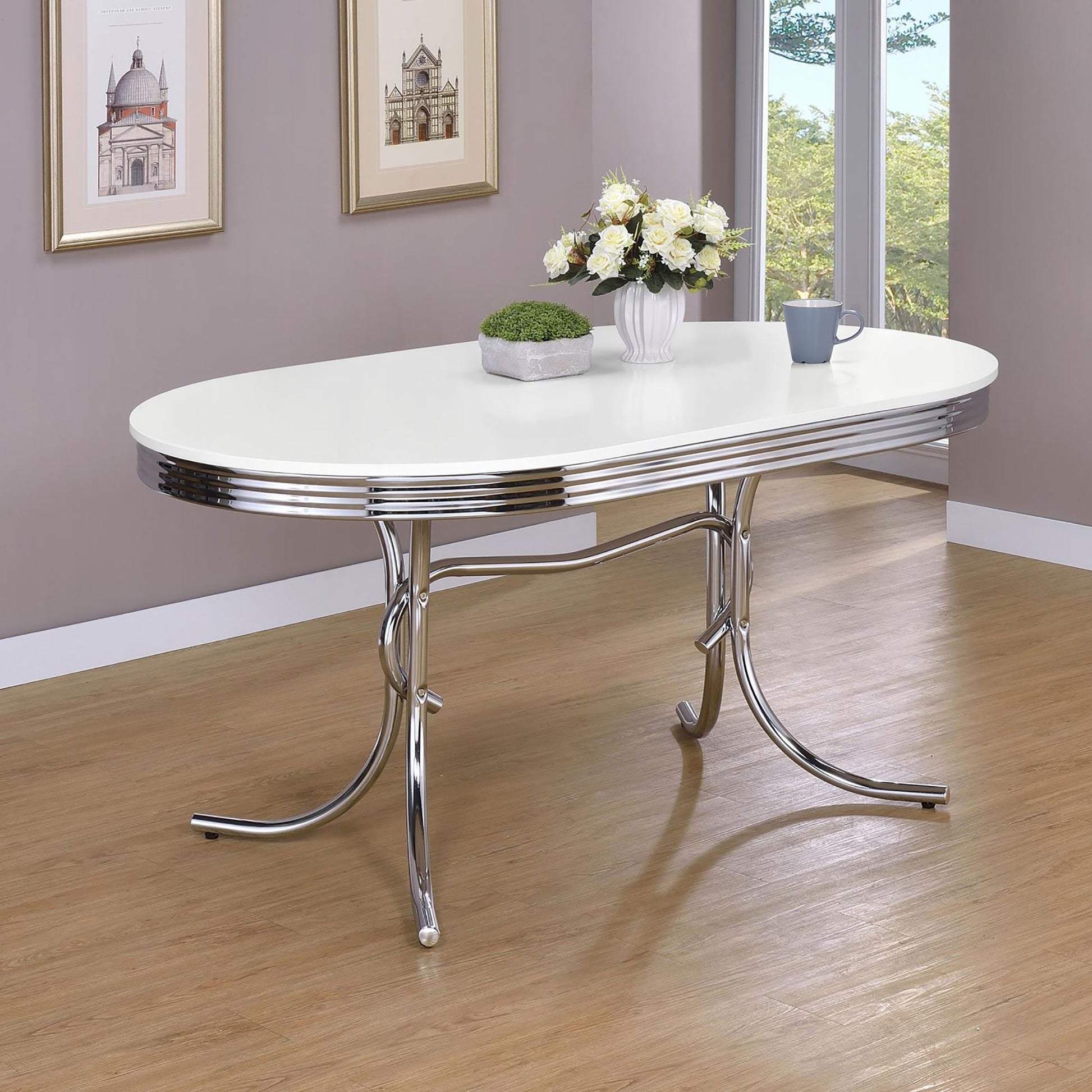 White and Chrome Oval Dining Table image 1
