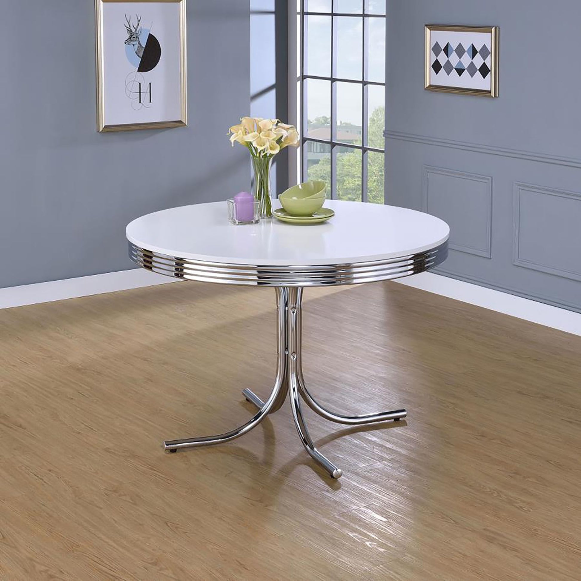 White and Chrome Round Dining Table image 1
