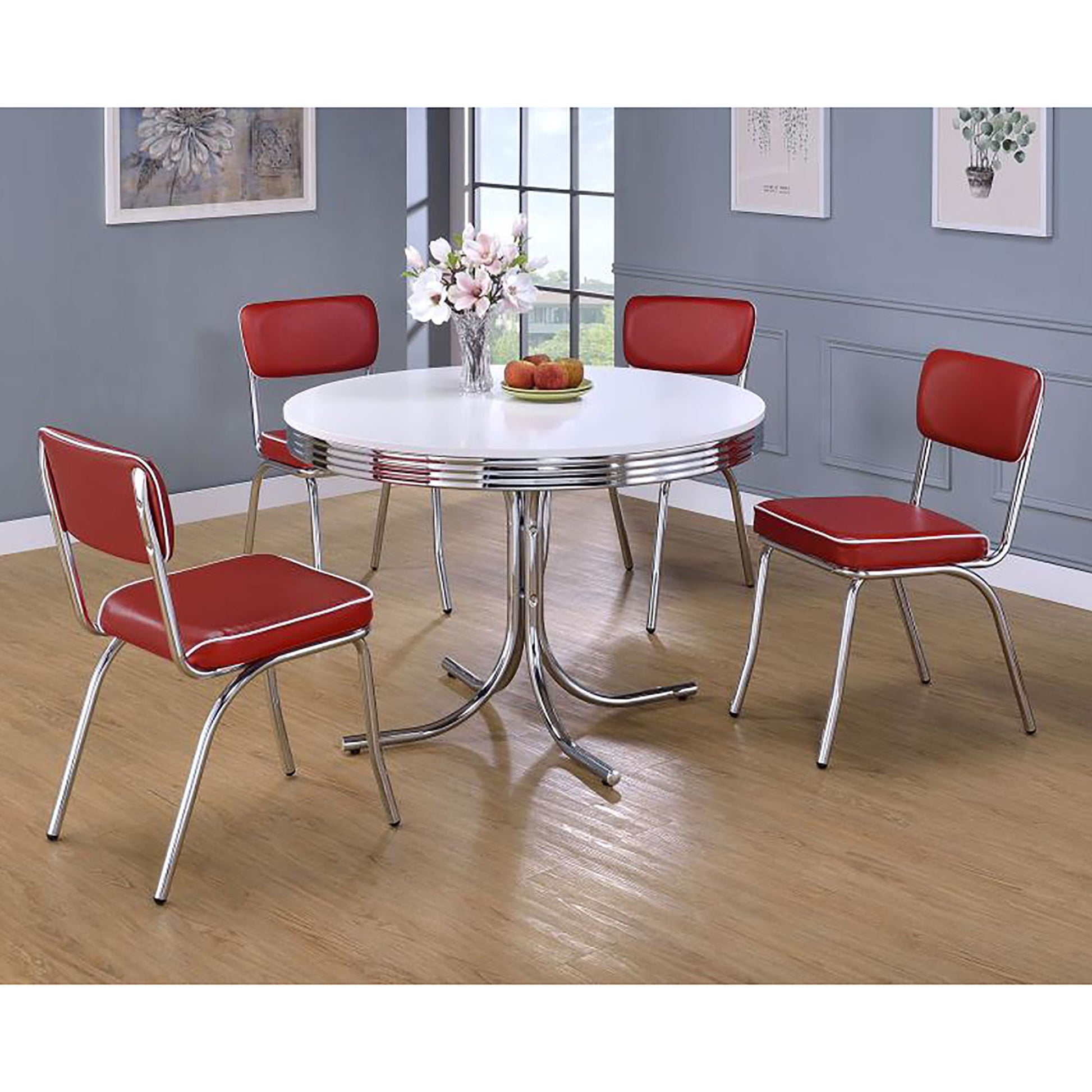 White and Chrome Round Dining Table image 4