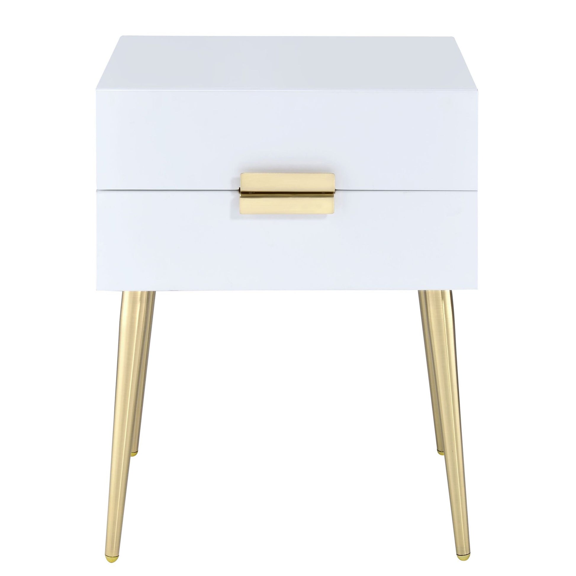 White and Gold Side Table with 2 Drawer image 3