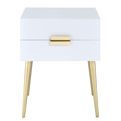 White and Gold Side Table with 2 Drawer image 3