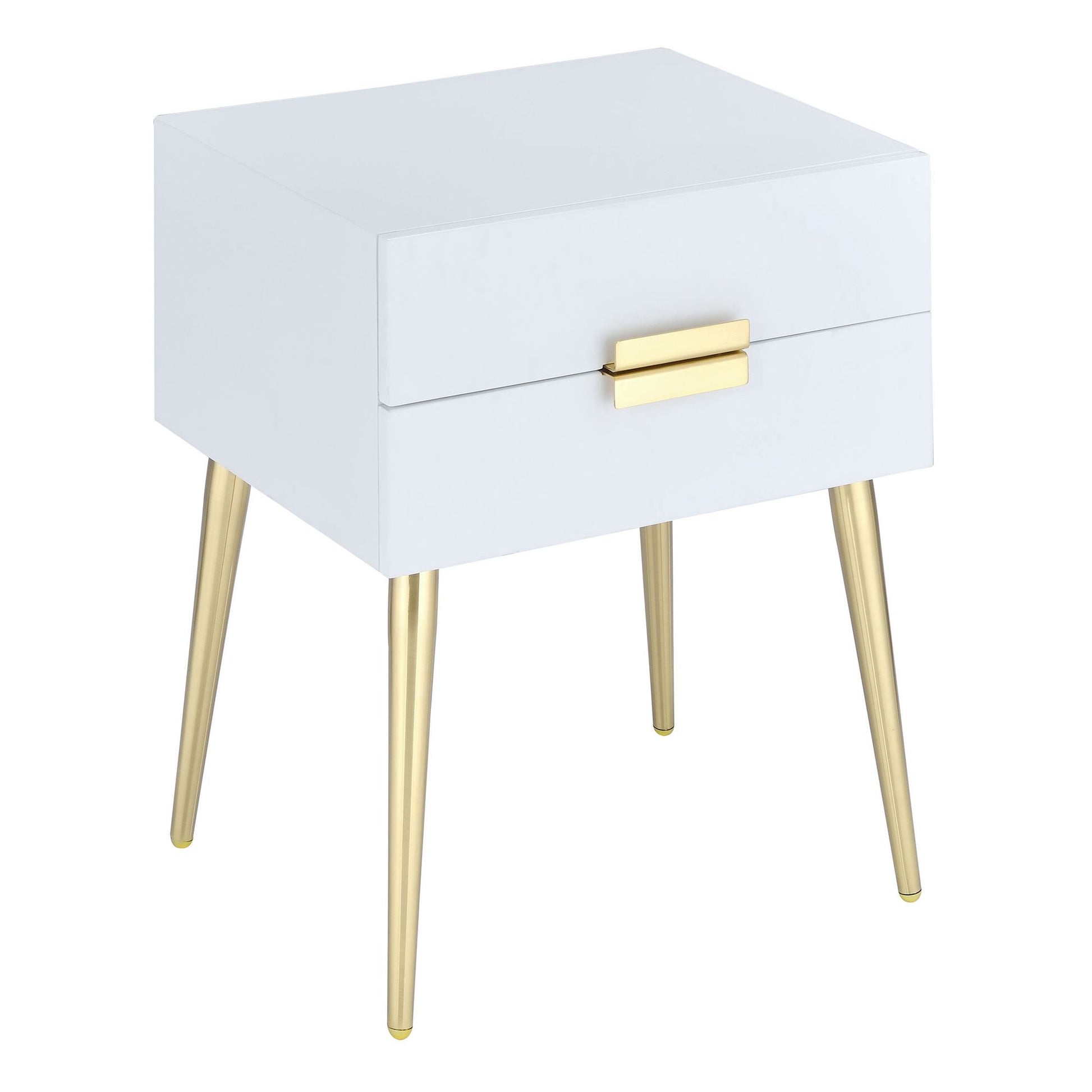White and Gold Side Table with 2 Drawer image 2