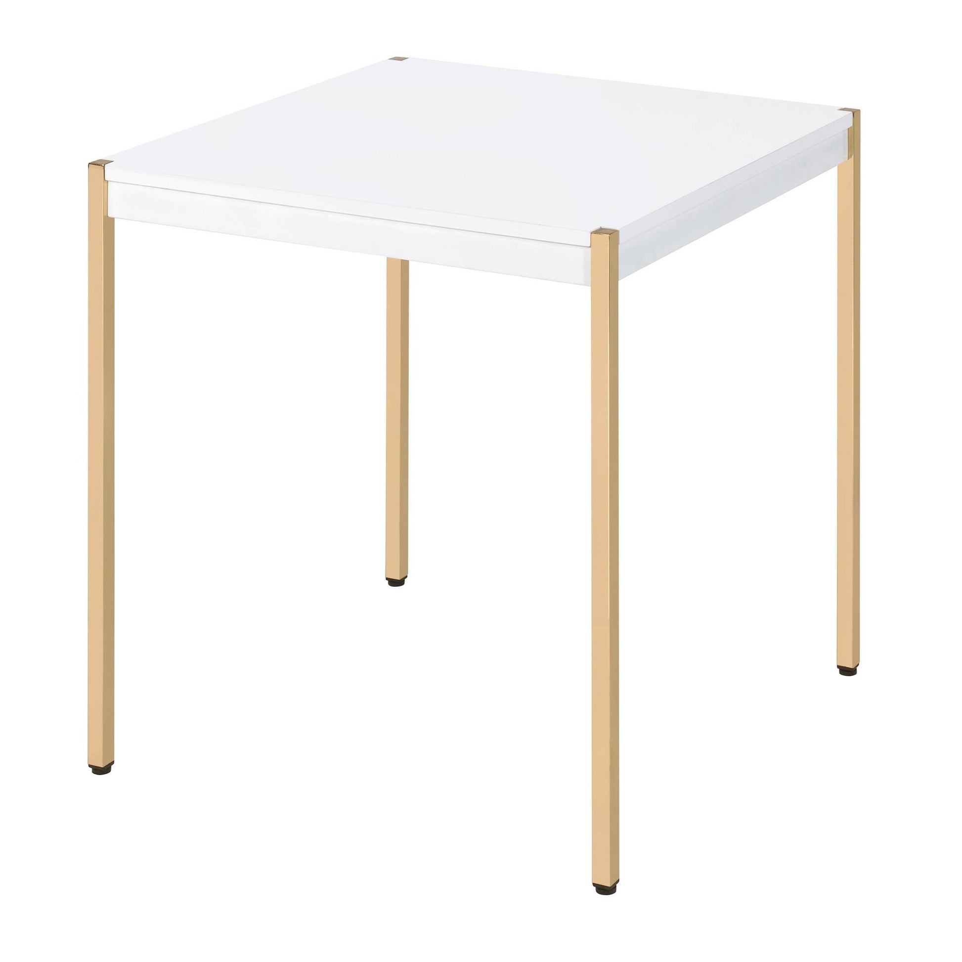 White and Gold Square End Table image 2