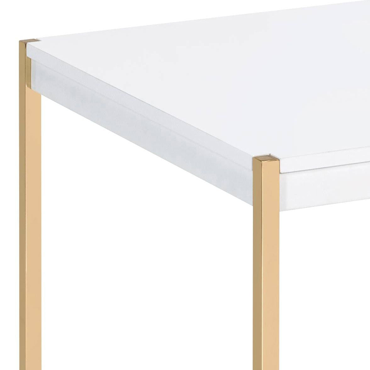 White and Gold Square End Table image 4