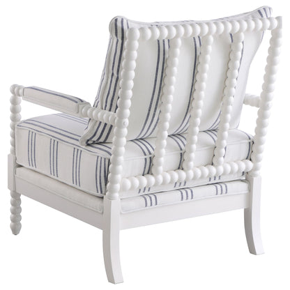White and Navy Upholstered Stripe Accent Chair image 8