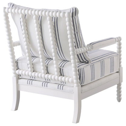 White and Navy Upholstered Stripe Accent Chair image 7