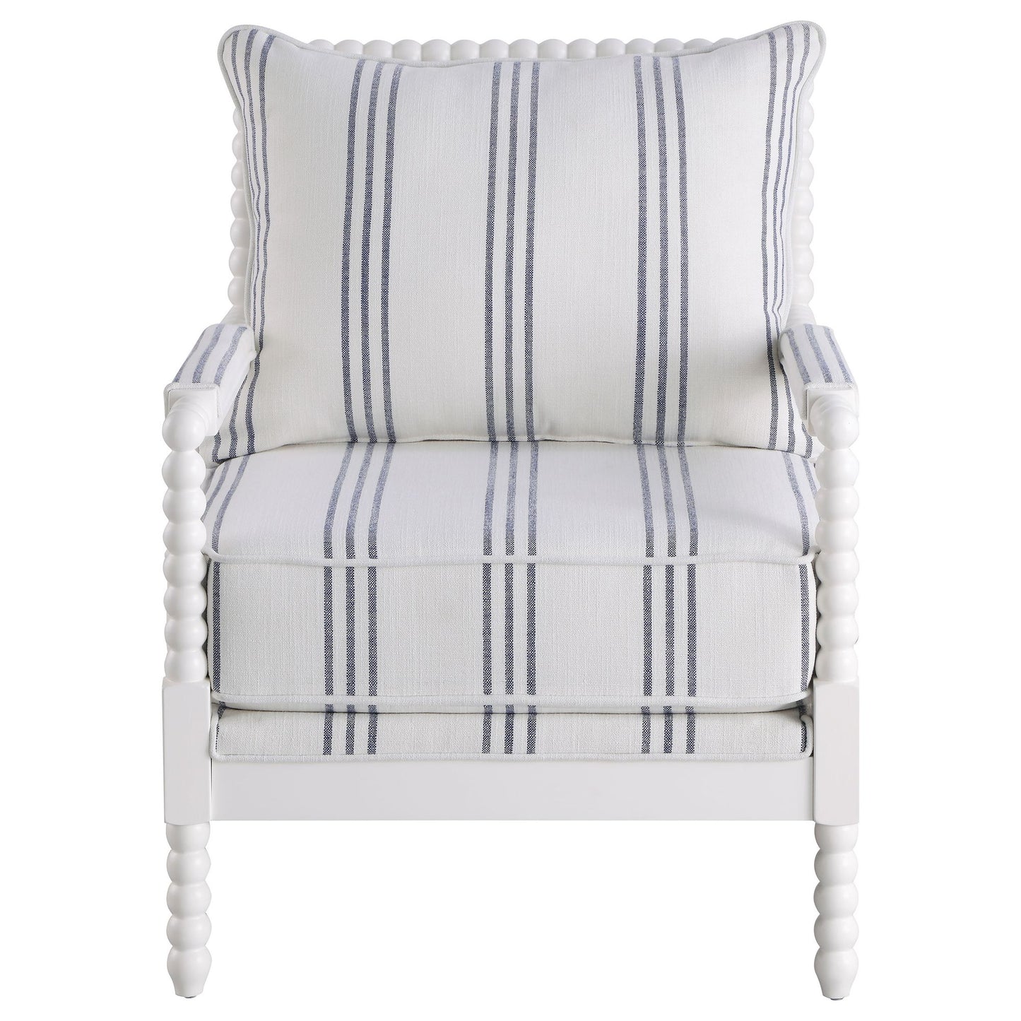 White and Navy Upholstered Stripe Accent Chair image 4