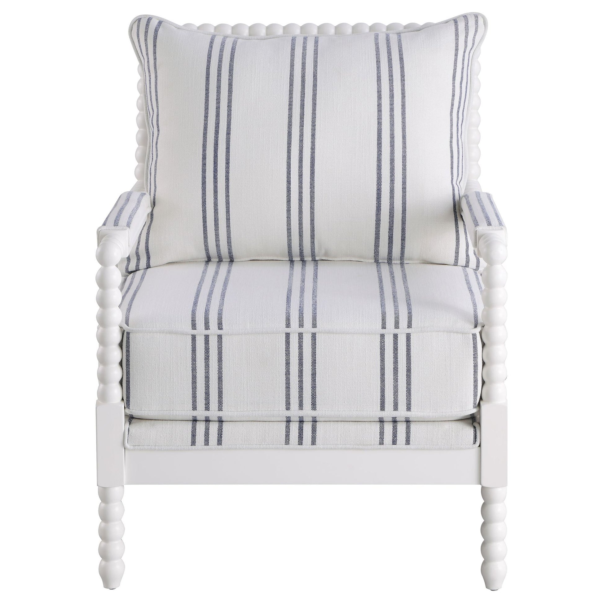 White and Navy Upholstered Stripe Accent Chair image 4