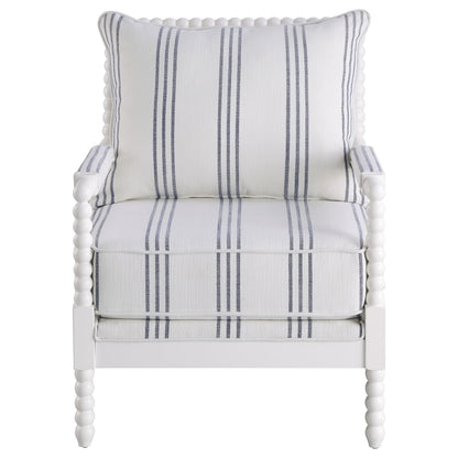 White and Navy Upholstered Stripe Accent Chair image 4
