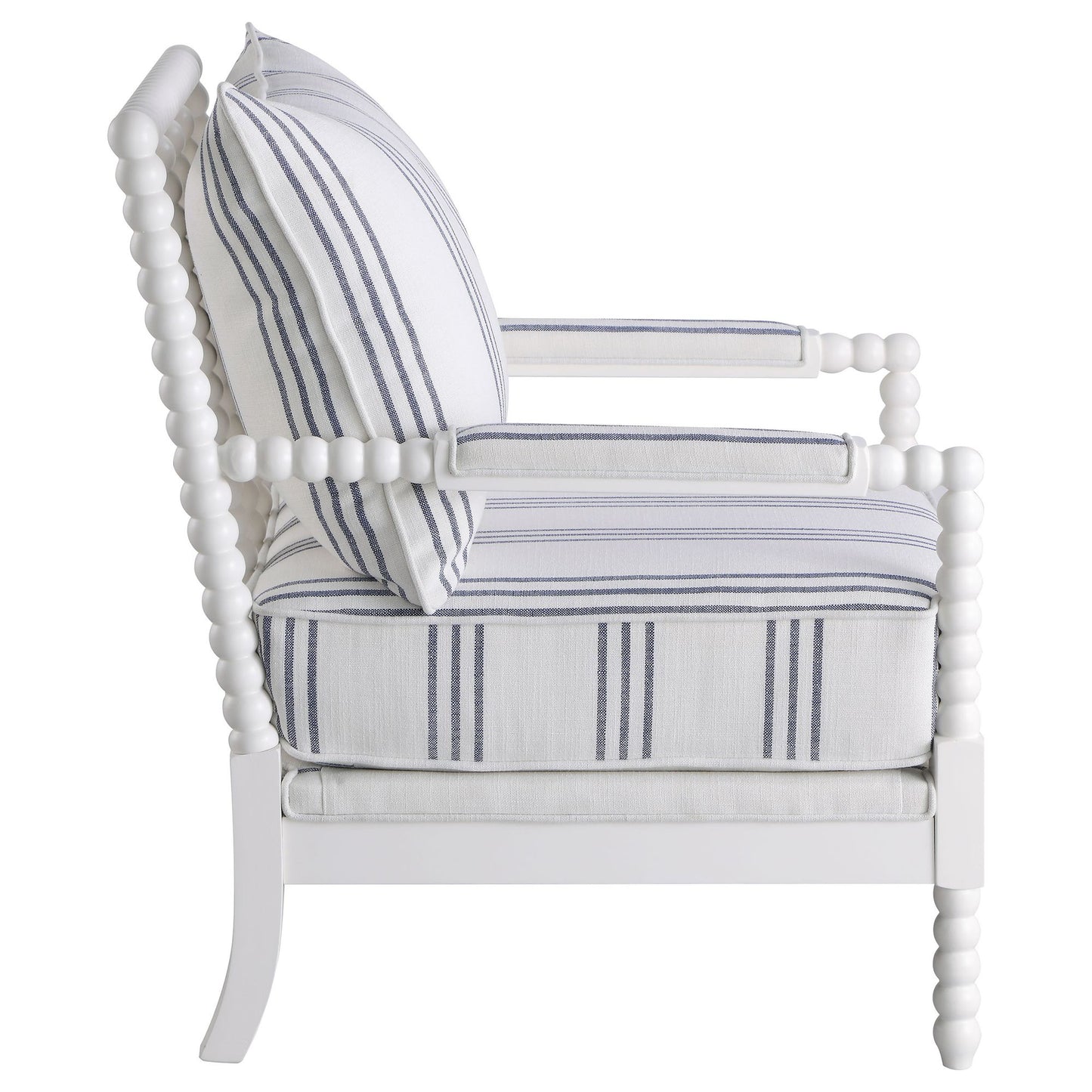 White and Navy Upholstered Stripe Accent Chair image 5