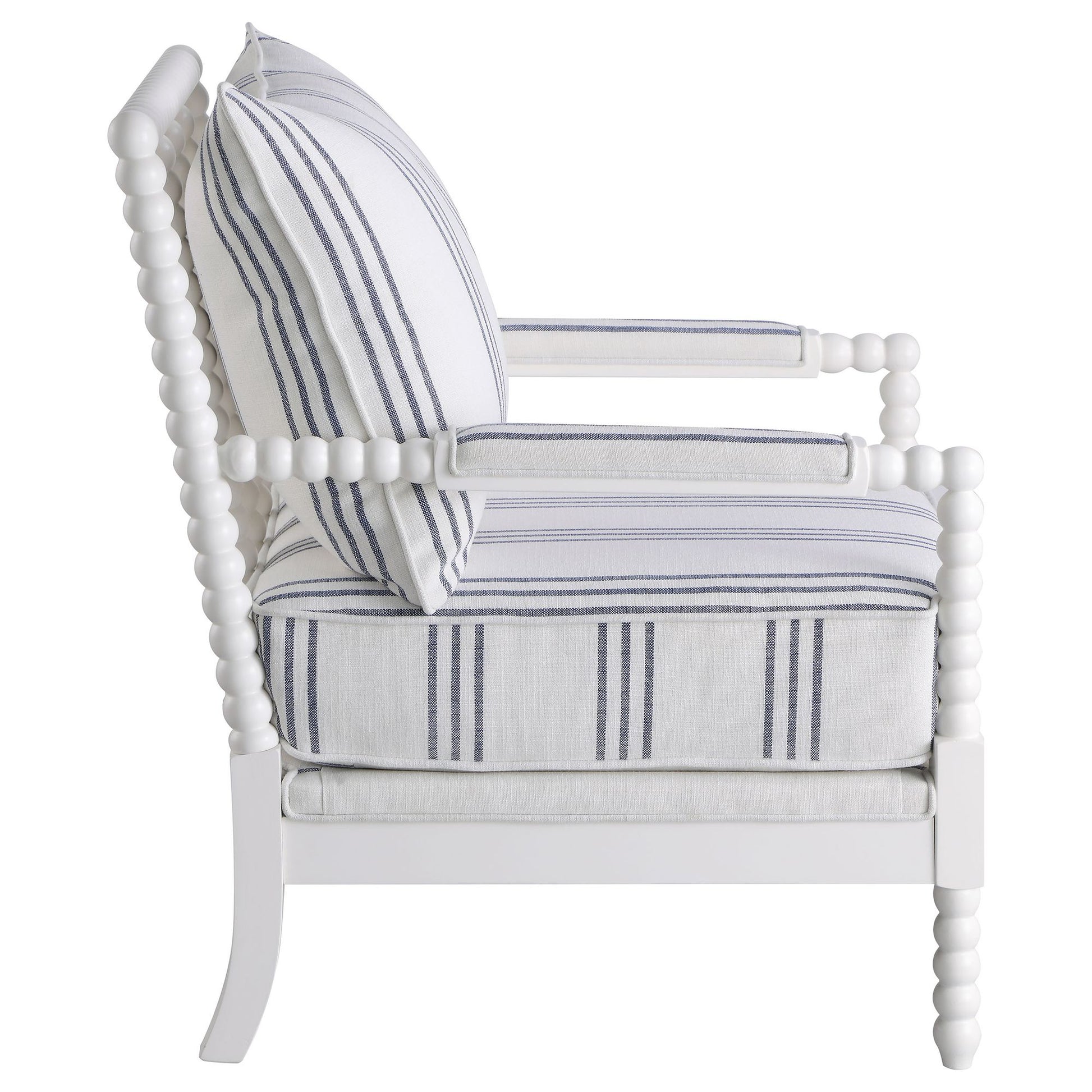 White and Navy Upholstered Stripe Accent Chair image 5