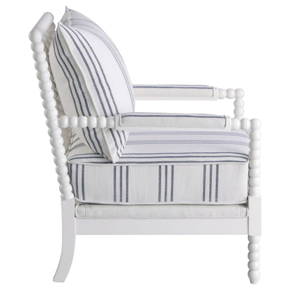 White and Navy Upholstered Stripe Accent Chair image 5