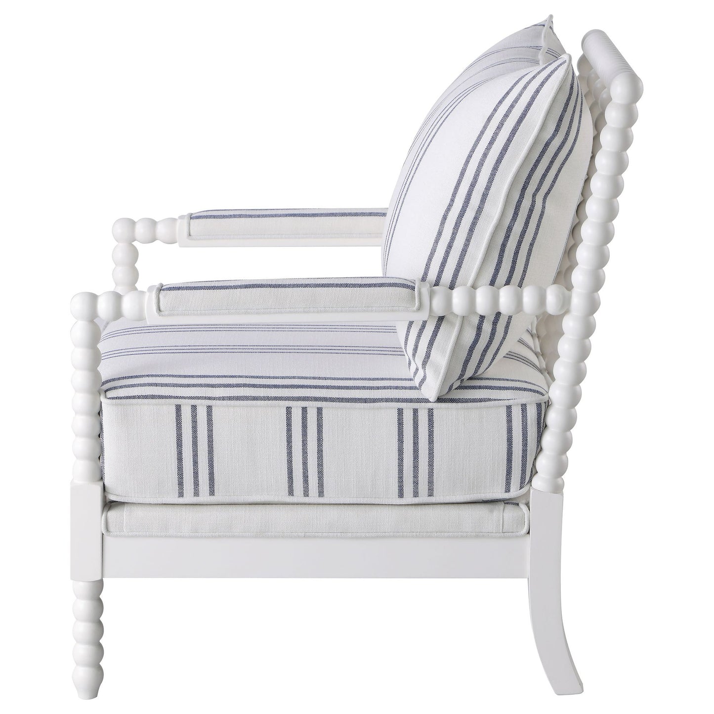White and Navy Upholstered Stripe Accent Chair image 6