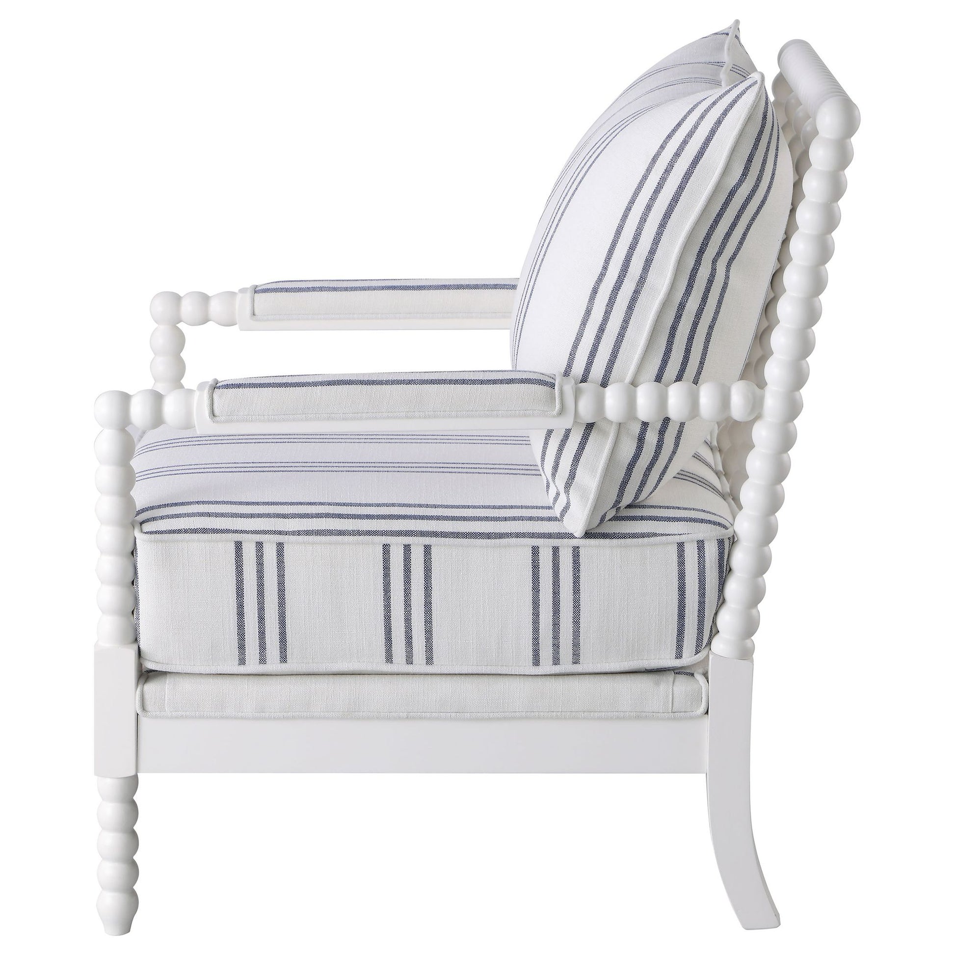 White and Navy Upholstered Stripe Accent Chair image 6