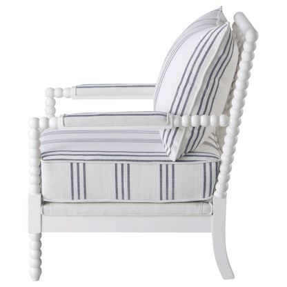 White and Navy Upholstered Stripe Accent Chair image 6