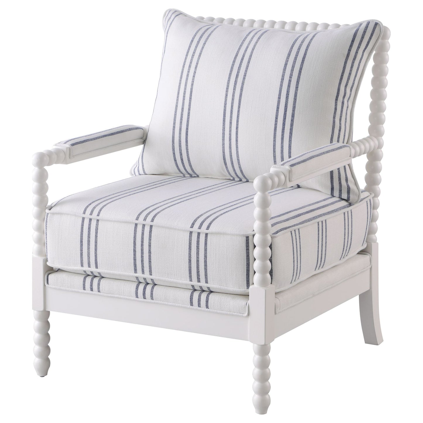 White and Navy Upholstered Stripe Accent Chair image 3