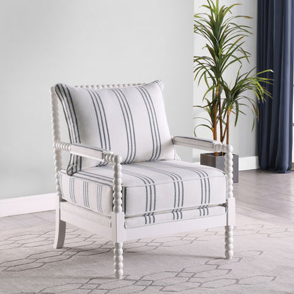 White and Navy Upholstered Stripe Accent Chair image 1