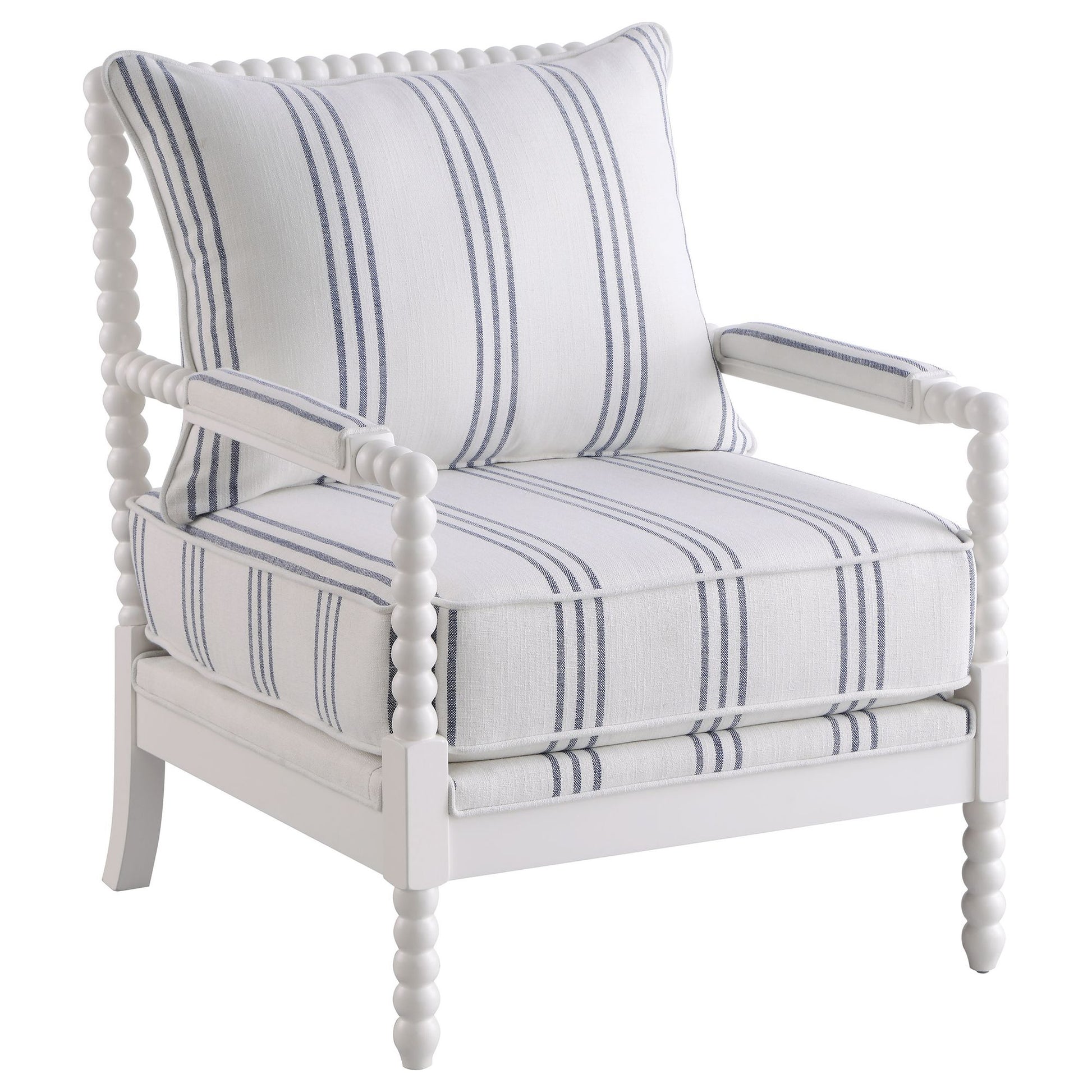 White and Navy Upholstered Stripe Accent Chair image 2