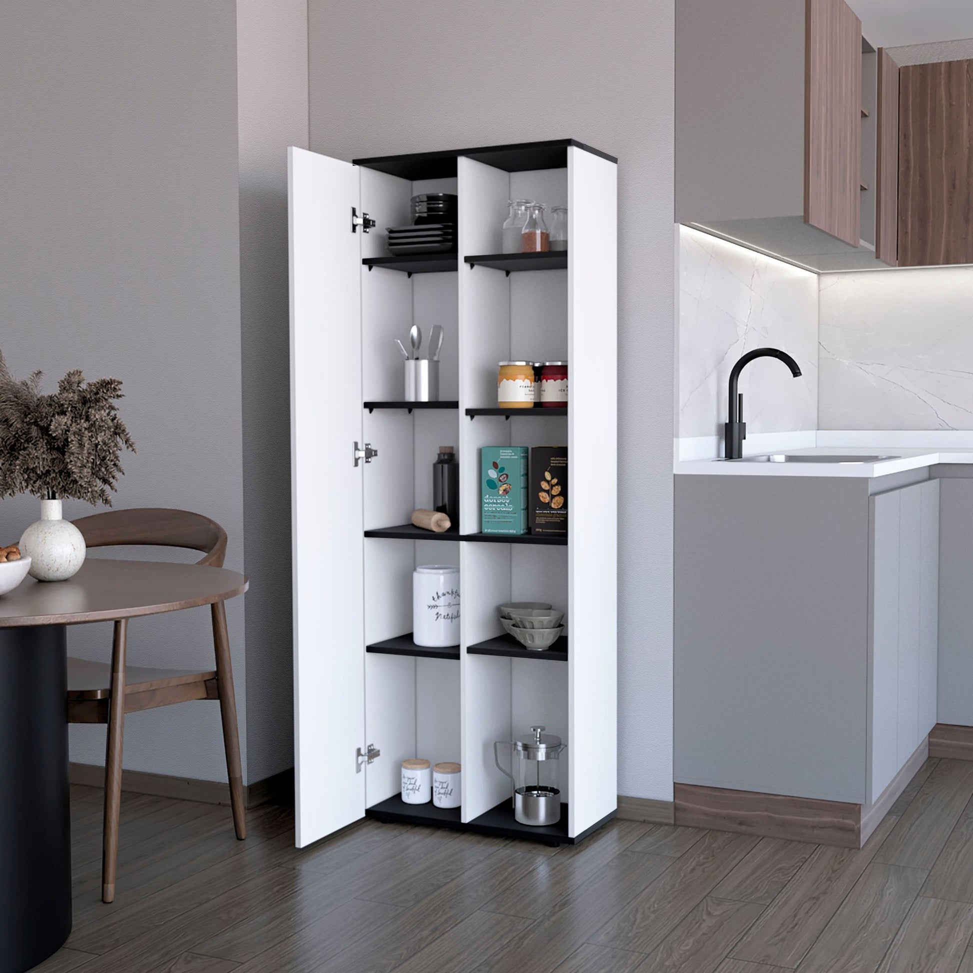 White and Wenge 1-Door Multistorage Kitchen Pantry image 2