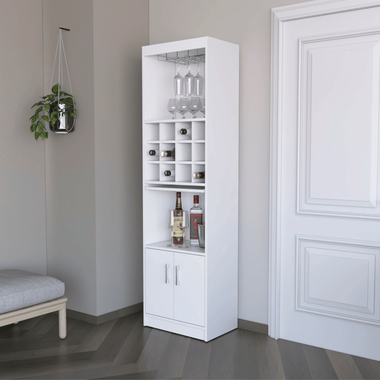 White Bar Cabinet with Wine Storage image 1