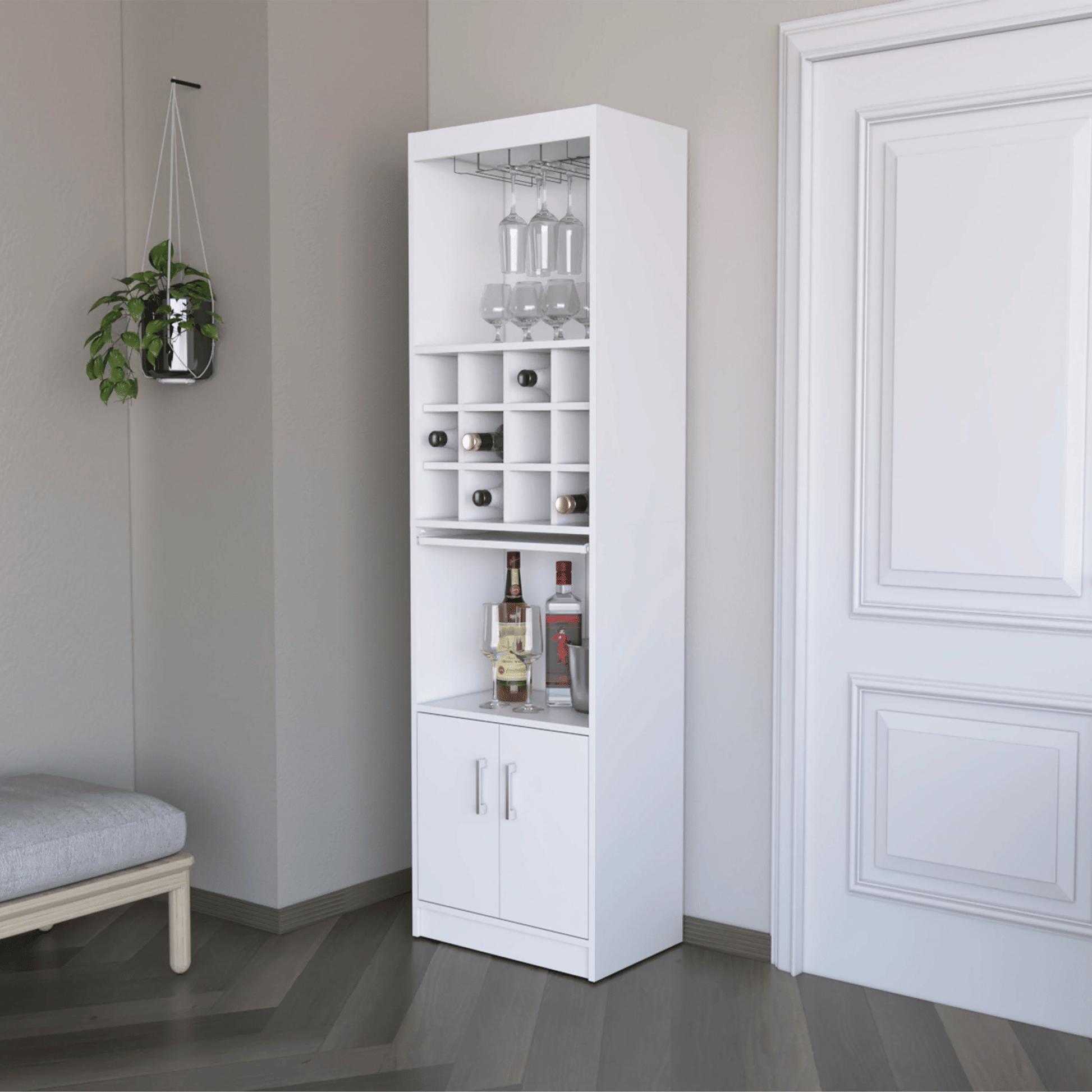 White Bar Cabinet with Wine Storage image 1