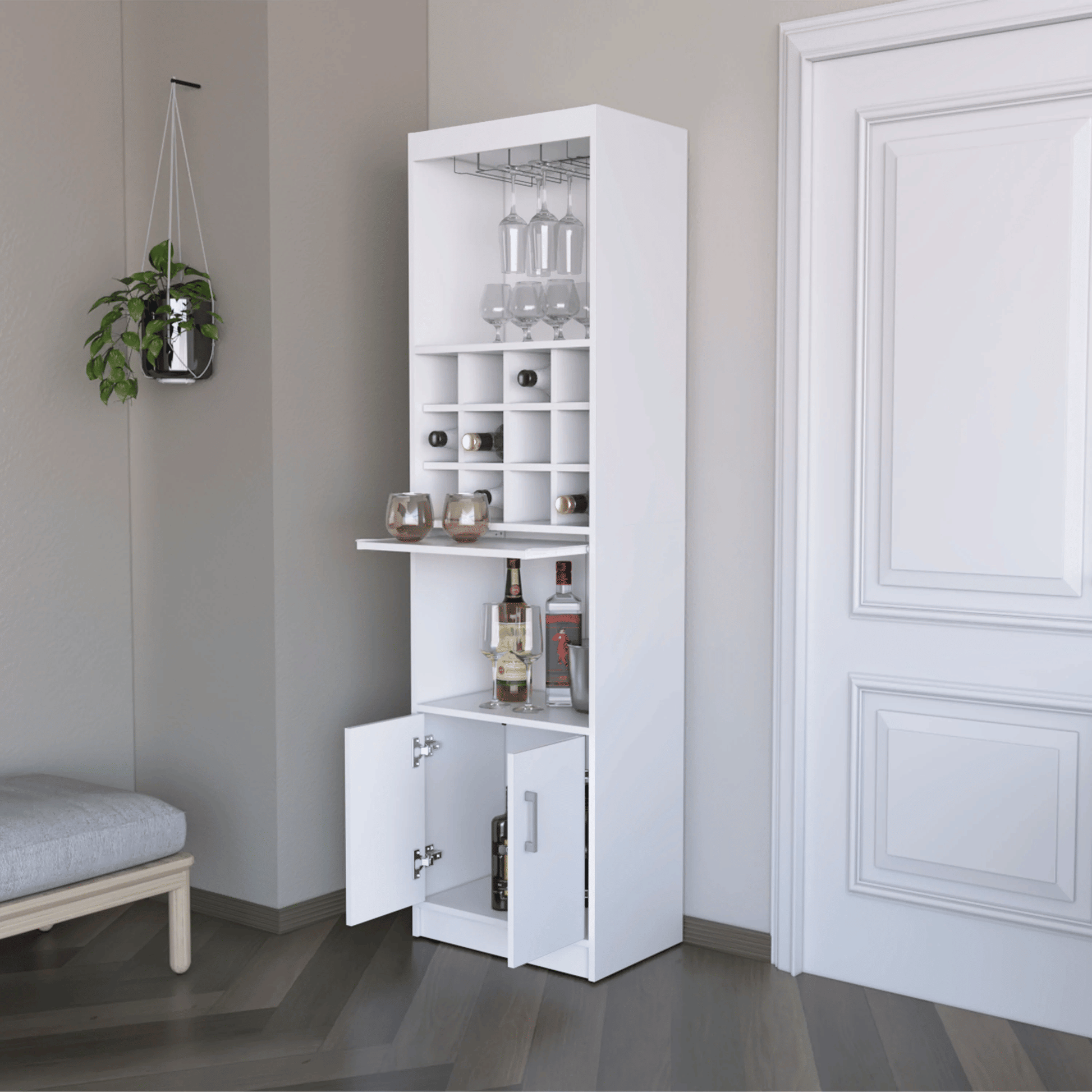 White Bar Cabinet with Wine Storage image 2