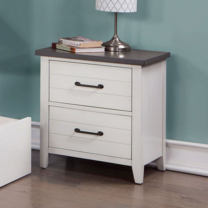 White Color Nightstand Bedroom 1pc Nightstand Solid wood Black Appliance Pull 2-Drawers bedside Table Gray Top, Two Tone image 1