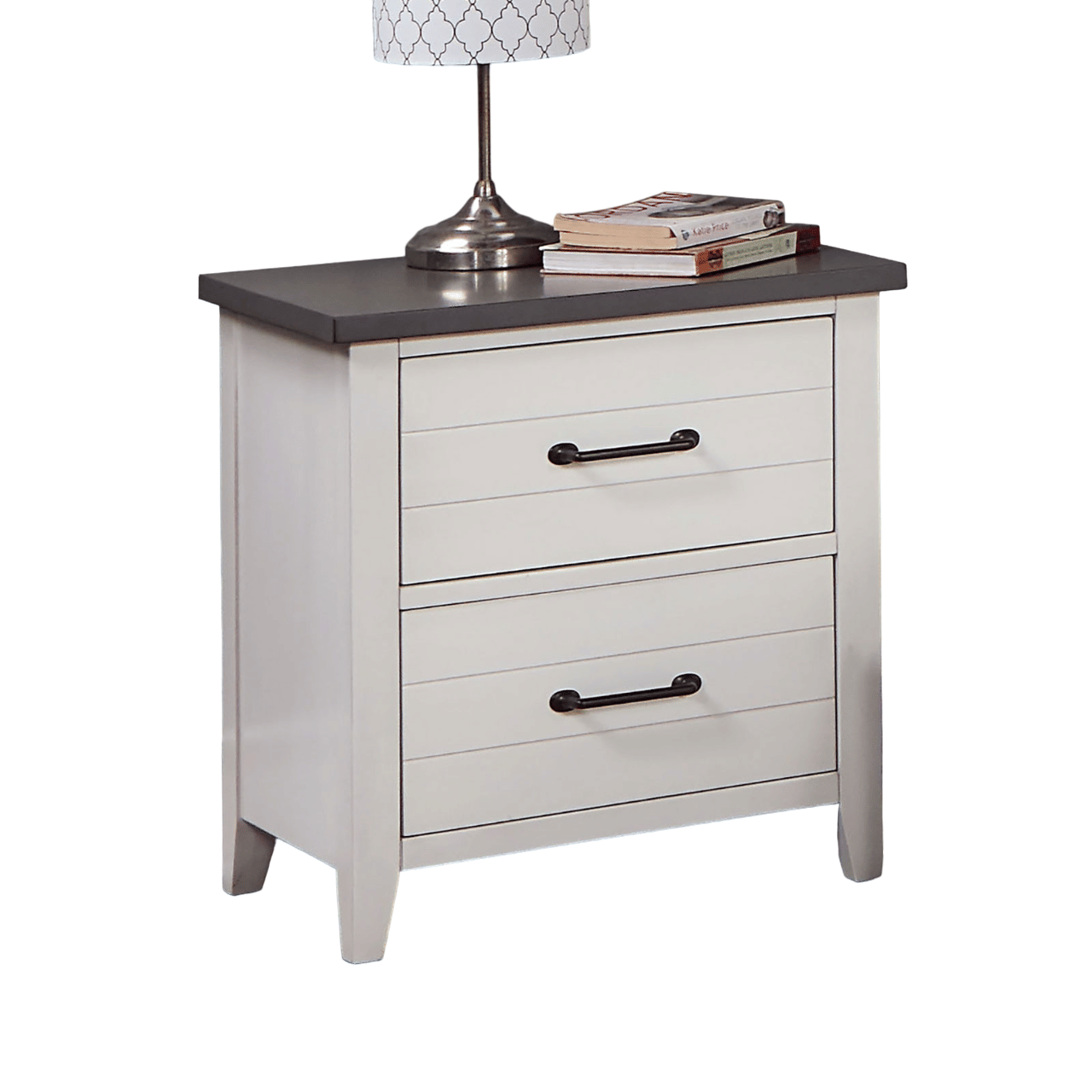White Color Nightstand Bedroom 1pc Nightstand Solid wood Black Appliance Pull 2-Drawers bedside Table Gray Top, Two Tone image 3