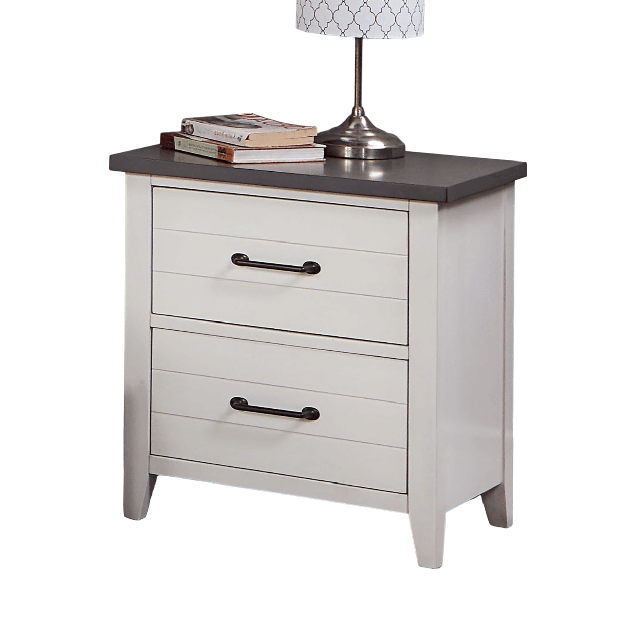 White Color Nightstand Bedroom 1pc Nightstand Solid wood Black Appliance Pull 2-Drawers bedside Table Gray Top, Two Tone image 4