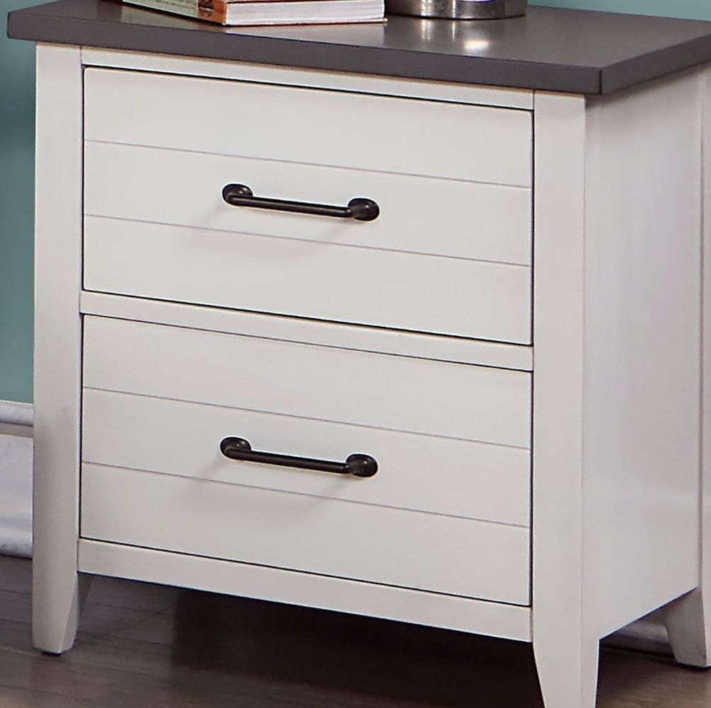 White Color Nightstand Bedroom 1pc Nightstand Solid wood Black Appliance Pull 2-Drawers bedside Table Gray Top, Two Tone image 5