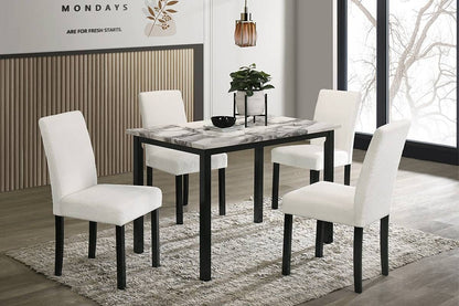White Color Wool Fabric Chairs Faux Marble Top Table 5pc Dining Set Kitchen Dinette Cushions Upholstered 4x Chairs Dinin image 7
