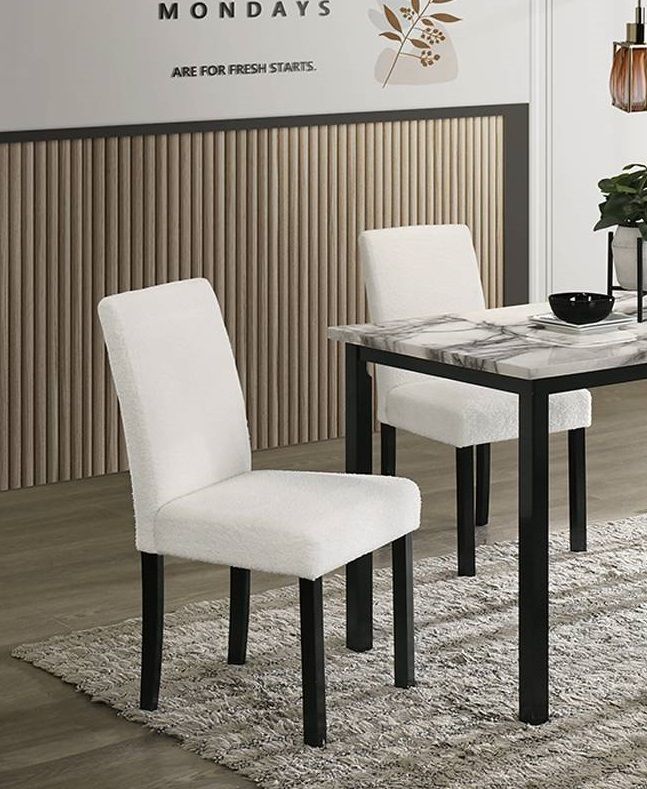 White Color Wool Fabric Chairs Faux Marble Top Table 5pc Dining Set Kitchen Dinette Cushions Upholstered 4x Chairs Dinin image 6