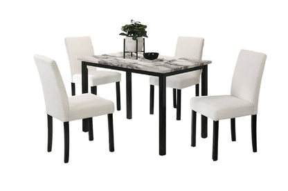 White Color Wool Fabric Chairs Faux Marble Top Table 5pc Dining Set Kitchen Dinette Cushions Upholstered 4x Chairs Dinin image 3