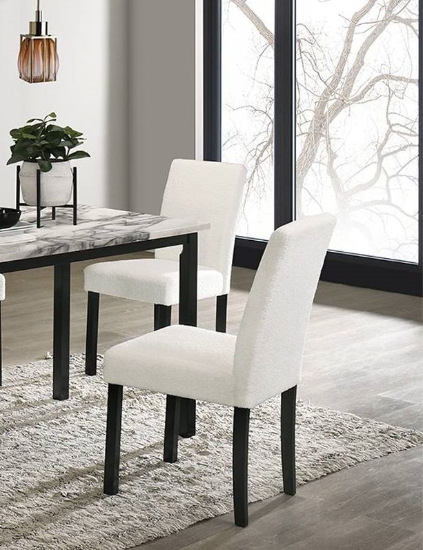 White Color Wool Fabric Chairs Faux Marble Top Table 5pc Dining Set Kitchen Dinette Cushions Upholstered 4x Chairs Dinin image 4