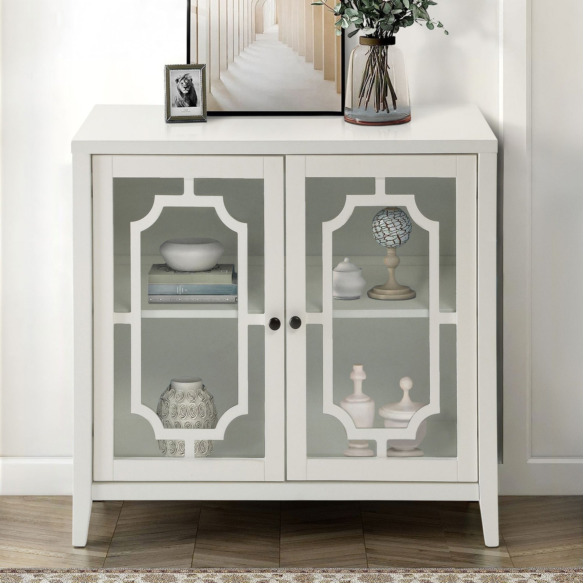 White Console Table with 2 Doors image 1