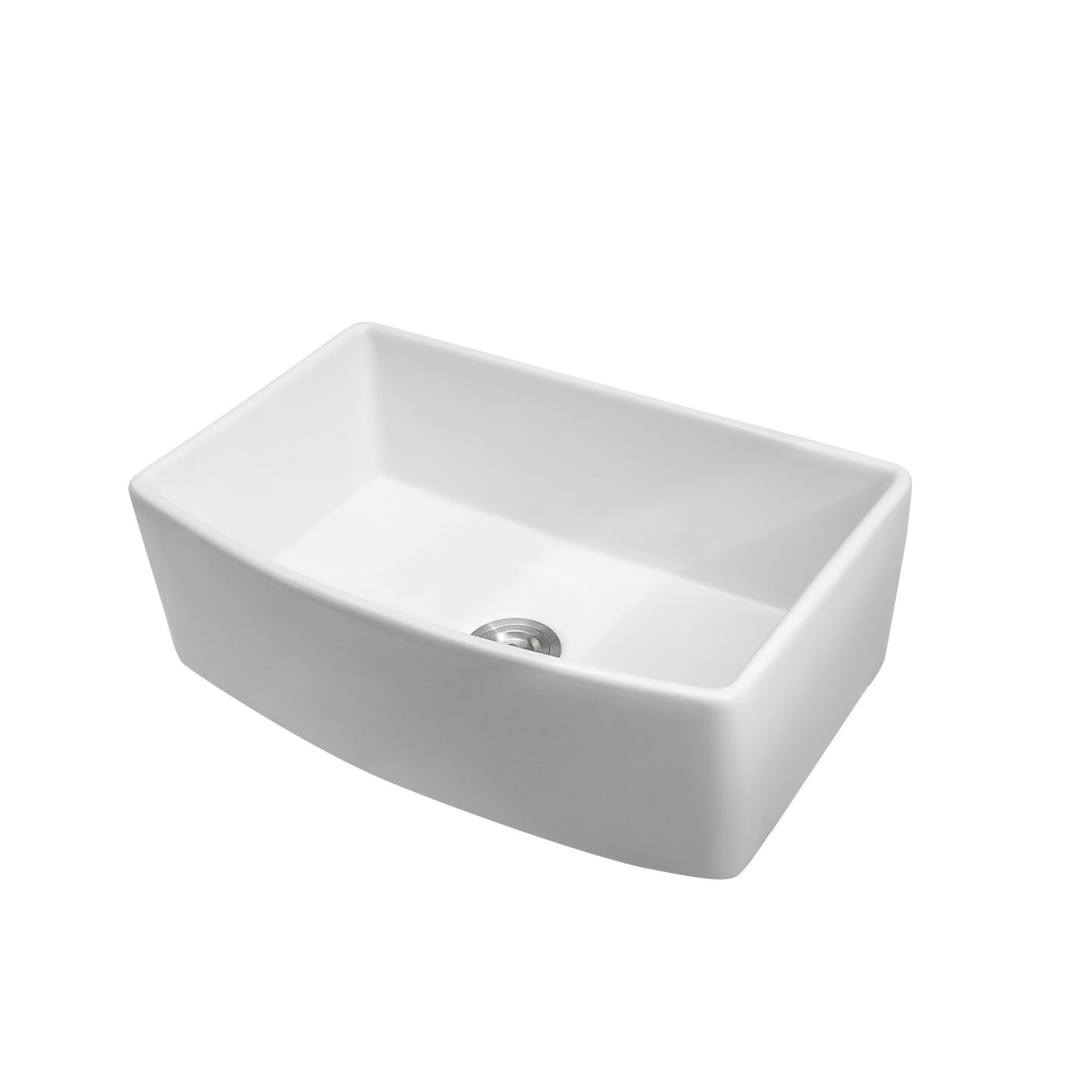 White Farmhouse Sink - 33 x 19 x 10 inch White Kitchen Sink Porcelain Ceramic Arch Edge Apron Front Single Bowl Farm Kit image 7