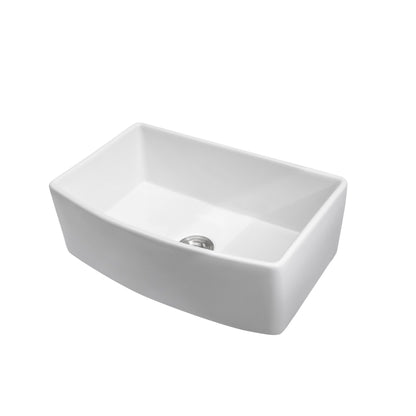 White Farmhouse Sink - 33 x 19 x 10 inch White Kitchen Sink Porcelain Ceramic Arch Edge Apron Front Single Bowl Farm Kit image 7